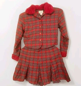 Red Plaid Jacket Skirt Set Vintage Christmas The Children's Place Girls 10/12 - Picture 1 of 11
