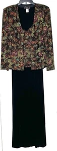 ALEX EVENINGS 2pc Floral Glitter Jersey Stretch Maxi Dress Gown + Jacket SET 10 - Picture 1 of 9