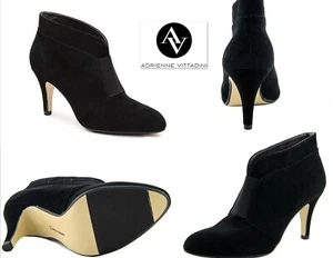 NUOVI stivaletti Adrienne Vittadini 8 stivaletti neri pelle scamosciata tacco alto 3" 8M - Foto 1 di 8