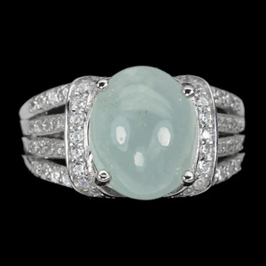 925 Anello Argento Sterling Ovale Acquamarina 11x9mm Gemma Gioielli Misura 7 - Foto 1 di 9
