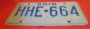 Vintage U S OHIO LICENSE PLATE TAG HHE 664 BLUE ON WHITE MORE PLATES LISTED - Picture 1 of 2
