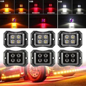 6X 4LED Car Truck Emergency Beacon Warning Hazard Flash Strobe Light Amber/White - Picture 1 of 11
