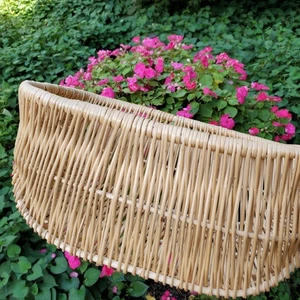 Handwoven Wicker Rounded Rectangular Bowl Basket Natural Light Wood Lightweight - Picture 1 of 24