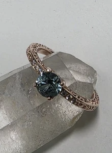  14K Rose Gold 5mm Round Green Sapphire Diamond Engagement Style Ring - Picture 1 of 12
