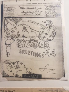 ILLUSTRATED V-MAIL APO 765 NAPLES, ITALY 1944 Censored WWII Army 382 PORT Bn - Picture 1 of 3