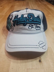 NEW Harley Davidson Womens Blue & White Floral St Thomas Adjustable Hat Cap - Picture 1 of 15
