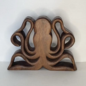 Wood Carved Octopus Sculpture Nautical Beach Decor Abstract Modern 10.75 x 8 x 2 - Picture 1 of 11