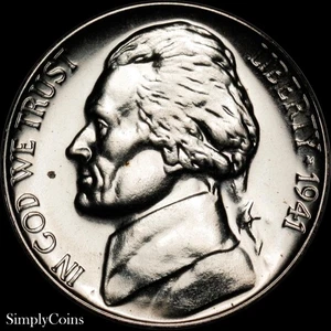 1941 Jefferson Nickel Proof Uncirculated US Coin - Picture 1 of 2