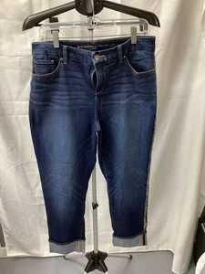 Chico’s Women’s So Slimming Girlfriend Ankle Jeans Sequin Sides Cuffed Sz 1.5 - Picture 1 of 9