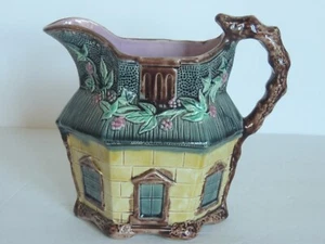 EXC 1880s Majolica Embossed 7" Pitcher Jug Figural English Leaf Berry Rural Home - Picture 1 of 11