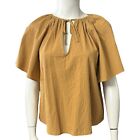 A New Day Gold Stylish Flutter Sleeve Short Sleeve Flowy Blouse Top Size XS NWT