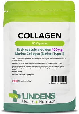 Collagen (Marine) 400mg - 90 Capsules - [Lindens 4524]