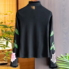 Womens Shirt Faux Fur Patchwork Stand Collar Embroidery Long Sleeve Fashion Tops