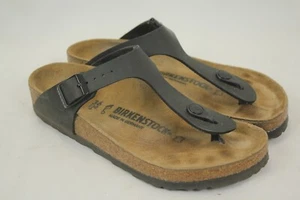 BIRKENSTOCK "GIZEH" WOMEN'S BLACK TOE STRAP CORK BED SANDALS SIZE 36 EUC! - Picture 1 of 6