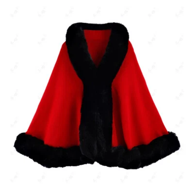 Winter Warm Womens Faux Fur Collar Shawl Party Jacket Casual Cape Poncho - Image 1 of 4