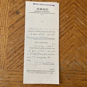 1927 Antique Deed General Warranty Kansas Kiowa County Indenture - Picture 1 of 6
