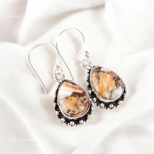 925 Silver Orange Copper Turquoise Gemstone New Dangle Wedding Earrings Jewelry - Picture 1 of 8