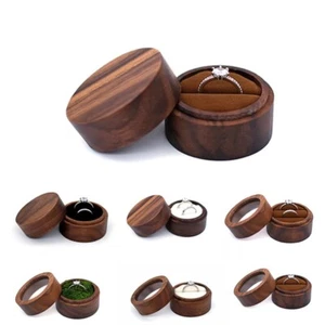 Caja de anillos de madera vintage caja de exhibición de joyas soporte cajas de anillos de compromiso de boda - Imagen 1 de 32