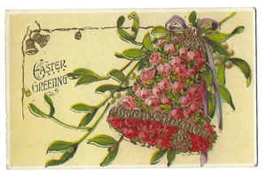 Auguri di Pasqua cartolina scritta vintage non spedita campana tedesca fiori lucida - Foto 1 di 2