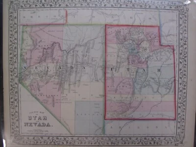 Mapa antiguo coloreado a mano mapa del condado de Mitchell Utah Nevada Salt Lake City 1867 Foto 1 de 4
