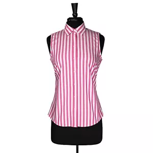 Banana Republic Women's Shirt Button Up Pink White Striped Preppy Summer Top 6P - Picture 1 of 8