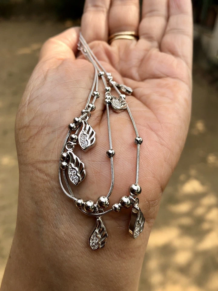 2 Piezas Plata 925 + Circonita Protección Tobillera, Amuleto Nazariya, Dijes Diseño Pluma Foto 1 de 4