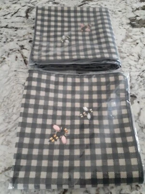 2 New Pottery Barn Norton Black Check Bumble Bee 18" Square Pillow Covers - Image 1 of 4