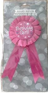 New Pink Birthday Girl Ribbon Award Badge, side of package cut open - Picture 1 of 1