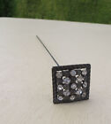 OLD METAL HAT PIN HATPIN BASKET WEAVE DETAIL & CLEAR SIMULATED / PASTE 'STONES' 
