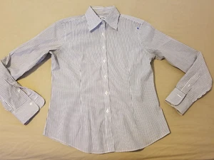 Womens Brooks Brothers Dress Shirt 4 Grey Gray Stripes Button Cotton Blouse - Picture 1 of 5