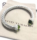 David Yurman 925 Silver 7mm Peridot & Diamond Cuff Bracelet Medium