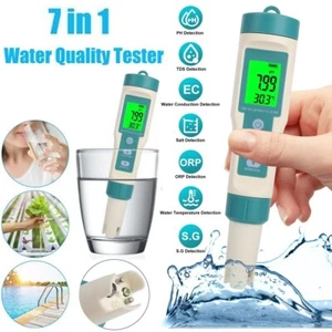 Water Quality Tester Meter Pen 7 in 1 Digital LCD PH/TDS/EC/ORP/TEMP/SG/Salinity - Picture 1 of 11