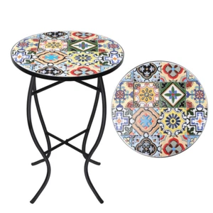 Side Table Mosaic Ceramic Tile Round Patio Porch Outdoor Bistro Stand 14 Inch - Picture 1 of 13