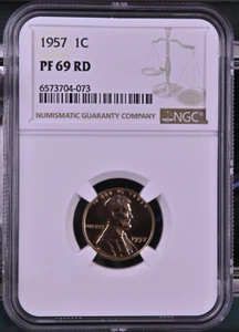 :1957 1C LINCOLN CENT RARE NGC PF-69-RD PROOF BLAZING-RED RARE R3 HIGHEST-GRADES - Picture 1 of 2