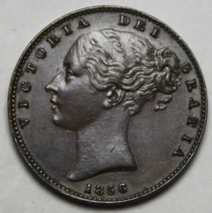 Great Britain 1856 Farthing, High AU Grade, Queen Victoria (D69) - Picture 1 of 2
