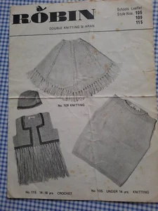 Vintage Robin Knitting/Crochet Pattern 105, 109, 115 - Poncho & Others - Picture 1 of 8