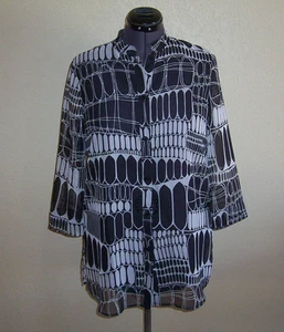 Women's Black & White Sheer Print 3/4 Sleeve Blouse - Picture 1 of 2