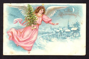 Weihnachten FLIEGENDER ENGEL MIT CHRISTBAUM * AK um 1900 Litho - Picture 1 of 2