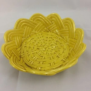 California Pottery Woven Yellow Basket Bowl JB24 USA Vintage - Bild 1 von 10