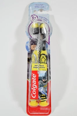 Colgate BATMAN Kids Toothbrush Extra Soft 2Pk w/Suction Cup Ages5+ New & Sealed - Image 1 of 2
