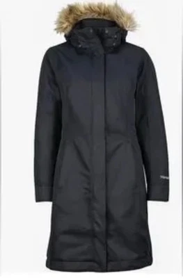 Marmot Coat Womens XL Black 700 Fill Down Hooded Chelsea Parka Faux Fur - Image 1 of 4