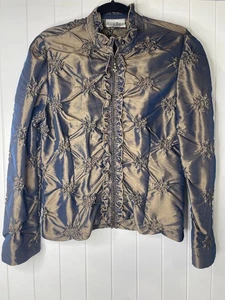 Chaqueta De Colección Joseph Ribkoff Bronce Metálica Tafetán Acanalada Talla 8 Cremallera Ligera - Imagen 1 de 7