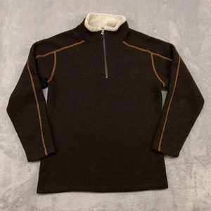 Kuhl Sweater Mens Medium Brown Alfpaca Fleece 1/4 Zip Pullover Sherpa Collar - Picture 1 of 16