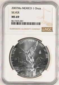 MÉXICO 1 Onza 2007 Plata Libertad NGC MS69 8617435-001 Fecha clave Top Pop - Imagen 1 de 2