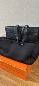 HERMES Herbag Cabas GM Tote Bag Black 2style Canvas Used From Japan - Picture 1 of 15