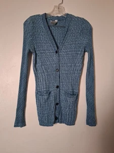 Cardigan femme Athleta Revolve pull 5 boutons vert sarcelle taille S A6 - Photo 1/3