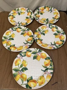 Palm Restaurant 5er Set Speiseteller 11" Zitronen rosa Blumen - Bild 1 von 5