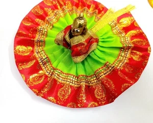 Set of Laddu Gopal Brass Statue Idol Kanha ji & Lord Krishna Dress Poshak Gift - Picture 1 of 11
