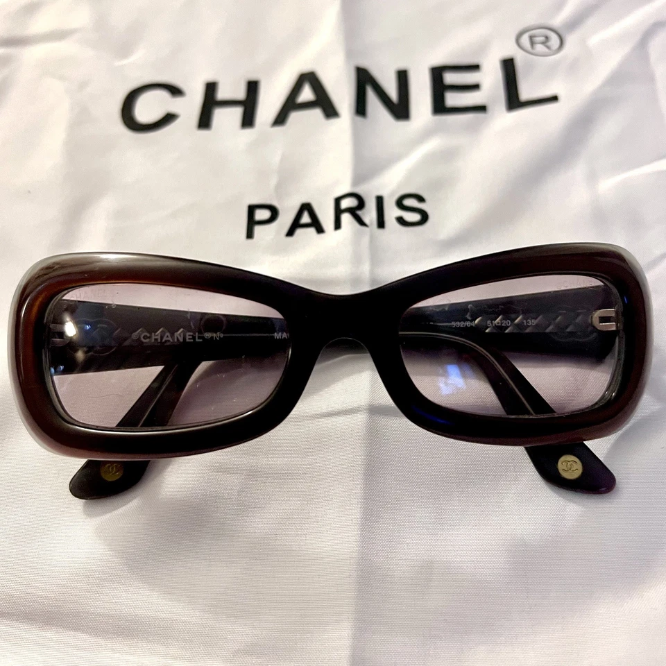 RARE CHANEL Vintage Sunglasses, Purple  or Red, Italy Designer Glasses 51-20-135 - Image 1 of 4