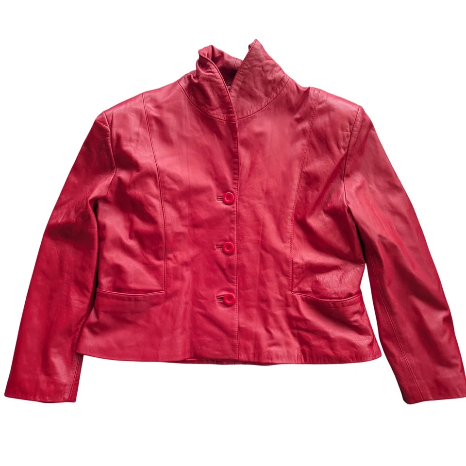VTG Konig Furs Y2K Red Leather Blazer Biker Moto Jacket Button Up Women's XL EUC - Image 1 of 4